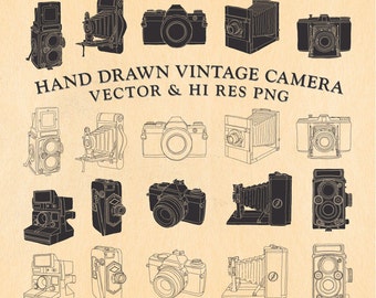 Hand Drawn Vintage Camera Clipart Clip art, Hand Drawn Camera Clipart Clip Art PNG & Vector EPS, AI Design Element Instant Download