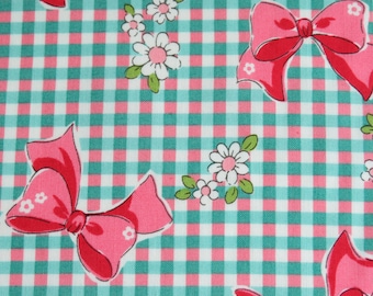 1/2 yard Yuwa Atsuko Matsuyama Japan - Ribbon Bow Gingham - AT826155 - Mint