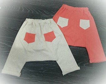 Handmade item, jersey fabric, trendy boys clothing, trendy girls clothing, Super baggy harem pants from 12-18 months to 5 years