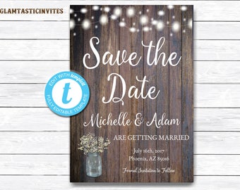 Rustic Save-The-Dates, Printable Rustic Save the Date Postcard, Save the Date, Rustic Wedding, Printable Save the Date, Instant Download