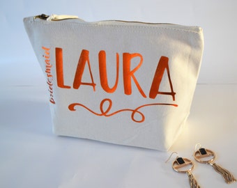 Bridesmaid gift bag, personalized makeup bag, bridesmaid bag, cream make-up bag, comestic, vanity, ivory bag
