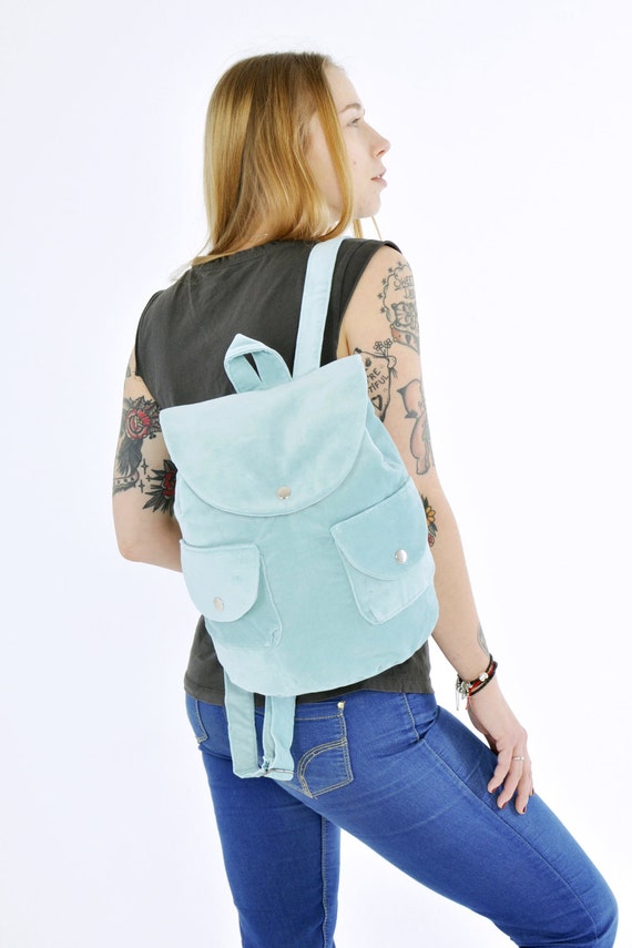 Light Blue Velvet Backpack Sky blue Bag Blue backpack