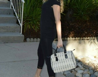 Duffle bag, small duffle bag, womens duffle bag, mini duffle bag, women's handbag, ikat duffle bag, black and white duffle bag,makeup bag