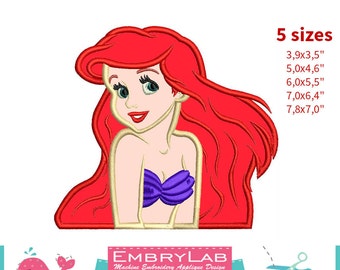 Applique Ariel. The Little Mermaid. Machine Embroidery Applique Design. Instant Digital Download (16298)