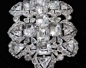 EISENBERG ORIGINAL Fur Clip 1930s 30s Art Deco Swarovski Crystal Fancy Cut Old Hollywood Glam Wedding Bride Bridal Dress Clip Prom Fashion