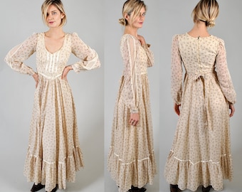 1970s Flowy GUNNE SAX floral vintage maxi dress A3