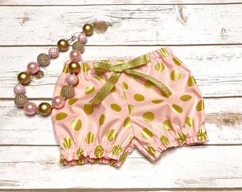 Pink and Gold Polka Dot Bloomers - 1st Birthday outfit Girl - 2nd Birthday outfit Girl - Cake Smash girl - Pink and Gold Girl outfit