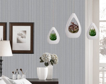 White Ceramic Hanging Planter, Tabletop Vase, Air Plant Succulent Planters Holders, Indoor House Decor, Decorate Your Apartment