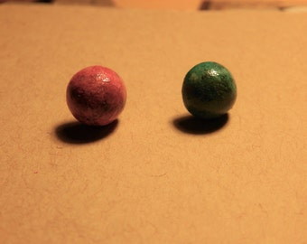 pink and teal stud earrings, polymer clay, luna lovegood inspired, harley quinn inspired, boy and girl inspired