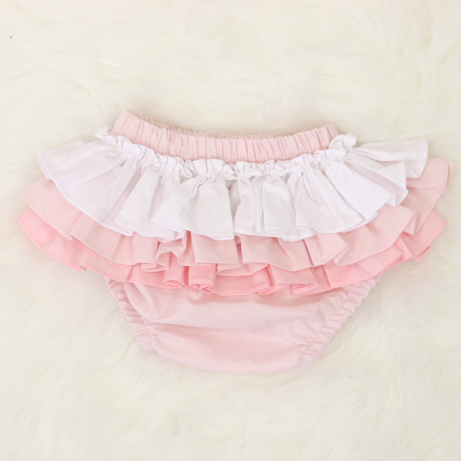 Pink Gradient Ruffled Baby Bloomer Pink White Blush Light