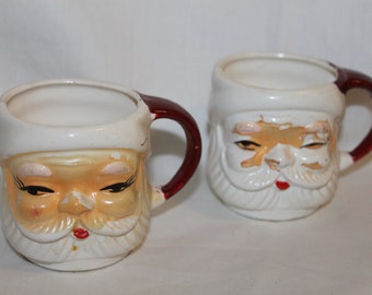 Vintage Christmas Santa Head Mugs Cups Japan