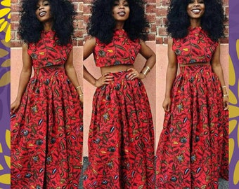 African Crop Top and Maxi Dress, African Clothing, Women's Clothing, Ankara Crop Top and Maxi Skirt