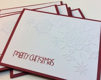 Set of 6 handmade hand stamped cards holiday Christmas snowflake