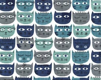 Blue Cat Quilt Fabric, Cotton Sewing Fabric - Sassy Cats Fabric Line by Michael Miller Collection in Geometric