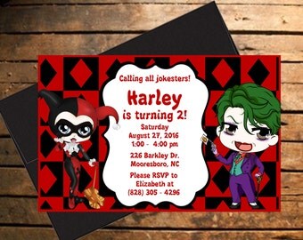 Downloadable Harley Quinn & The Joker Themed Birthday Invitation