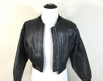 80's ma-1 style leather jacket unisex short length