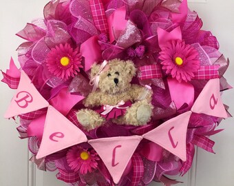 Baby Shower Wreath, Baby Girl Wreath, Made to Order Deco Mesh Wreath, Baby Deco Mesh Wreath, pink baby wreath, Baby Girl Wreath