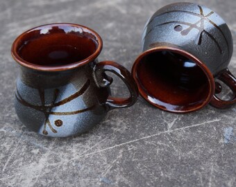 Birthday husband gift to groom Ceramic coffee mug Set of 2 Black-grey mugs Wife gift for newlyweds Coffee set Espresso cup Stoneware pottery