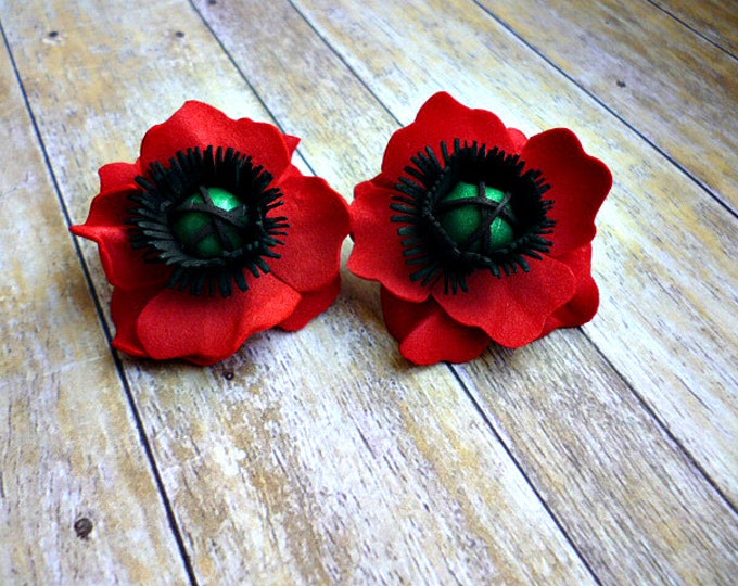 Red Poppy Earrings Studs Red Poppy Flowers Red Poppies Stud Earings Remembrance Day Red Poppy Jewelry Wedding girl gift under 30 dollars
