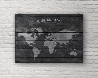 Wood effect map, Wood wall art print, World travel map, Personalised world map, Traveller gift, Honeymoon map, Anniversary gift, Wall decor