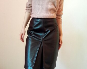 ST. EMILE Brown Leather High Waist Skirt