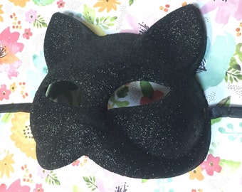 Black Cat Glitter Mask - Cat Woman Mask - Unisex Masquerade Costume Accessory *New*