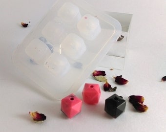 12mm and 9mm Square faceted beads silicone mold to make up to 6 beads; keep sake, 2mm drilled hole ; sphere bead jewellery