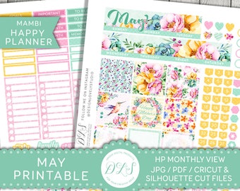 May Monthly Kit, May HAPPY PLANNER Stickers, Mambi Stickers May, Printable May Stickers, Floral Spring Planner, Mambi PDF, Cricut, Hpmv124