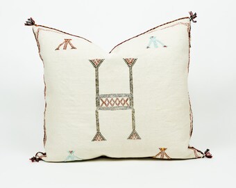 Authentic 20" Moroccan Cactus Silk Pillow | Sabra Pillow | Decorative White Throw Pillow