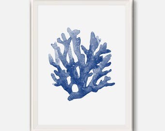 blue coral print, watercolor wall art, sea coral poster, sea life printable, coral print, nautical print, Coastal decor, watercolor painting