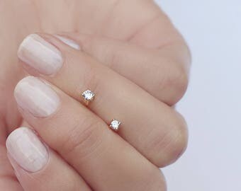 Tiny earrings - Diamond studs - Dainty cz studs - Gold studs - Gold Post earrings - Delicate earrings - Minimal studs - Minimalist studs
