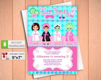Printable Invitation SPA Party In PDF With Editable Texts Beauty Spa For Girl Printable Invitation SPA Party In PDF With Editable Texts Beauty Spa For Girl