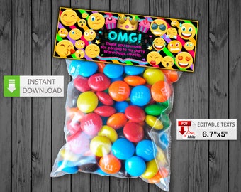 Emoji Treat Bag Toppers party, Emoticons candy Bag Topper, Birthday Candy Bags, Smile bag toppers party favor, Chalkboard Candy topper
