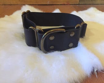 Personalized 1.5" Wide Black Leather Martingale Dog Collar With Name