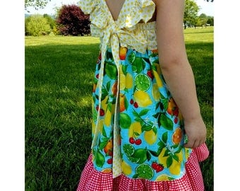 Toddler Dress, Summer Dress, Flutter Sleeves, Cherries Lemons Strawberries