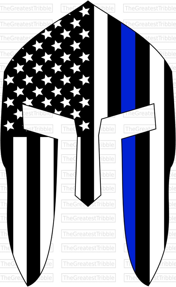 Download Spartan Helmet Front Thin Blue Line USA Flag American Flag ...