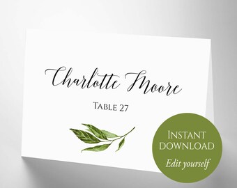 Place Cards, Place Card Template, Place Cards Wedding, Place Cards Printable, Escort Cards, Folded Cards, Tent Cards, Food Cards, Greenery