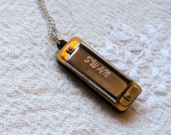 SWAN Miniature Harmonicas, Silver, 35mm, 4 Hole,Plays in Tune, Harmonica Necklace, Functional Musical Instrument, Harmonica Charm, Pendant