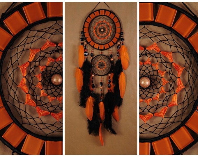 Black Dreamcatcher halloween orange mosaic Dream Catcher Large Dreamcatcher New Dream сatcher gift idea dreamcatcher boho dreamcatcher gift