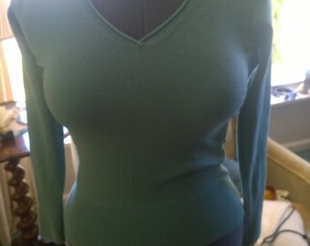 Ladies pure wool sweater pistachio, sage wool, rolled neck, V neck, small ladies size (2 available)