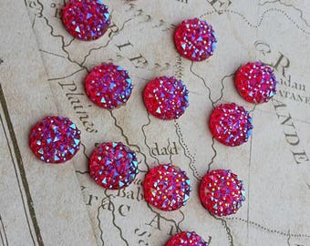 Pink Rhinestones, Rhinestone Flatbacks, Faux Druzy, Pink Druzy, 12mm Rhinestone, Pink Rhinestone Cabochon, Sparkly Flatbacks,