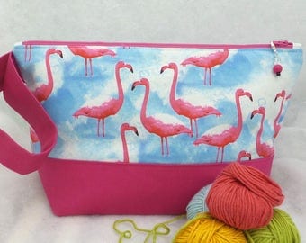 Two Compartment Project Bag,Knitting Project Bag, Flamingo Project Bag, Knitting Project Bag, Sock Project Bag, Embroidery Project Bag