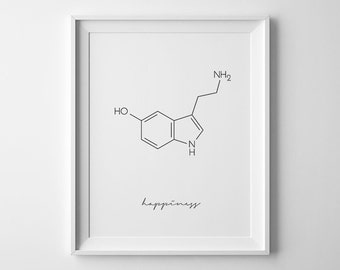 Serotonin Molecule, Science Poster, Minimalist Print, Printable Poster, Happiness Molecule, Minimalist Prints