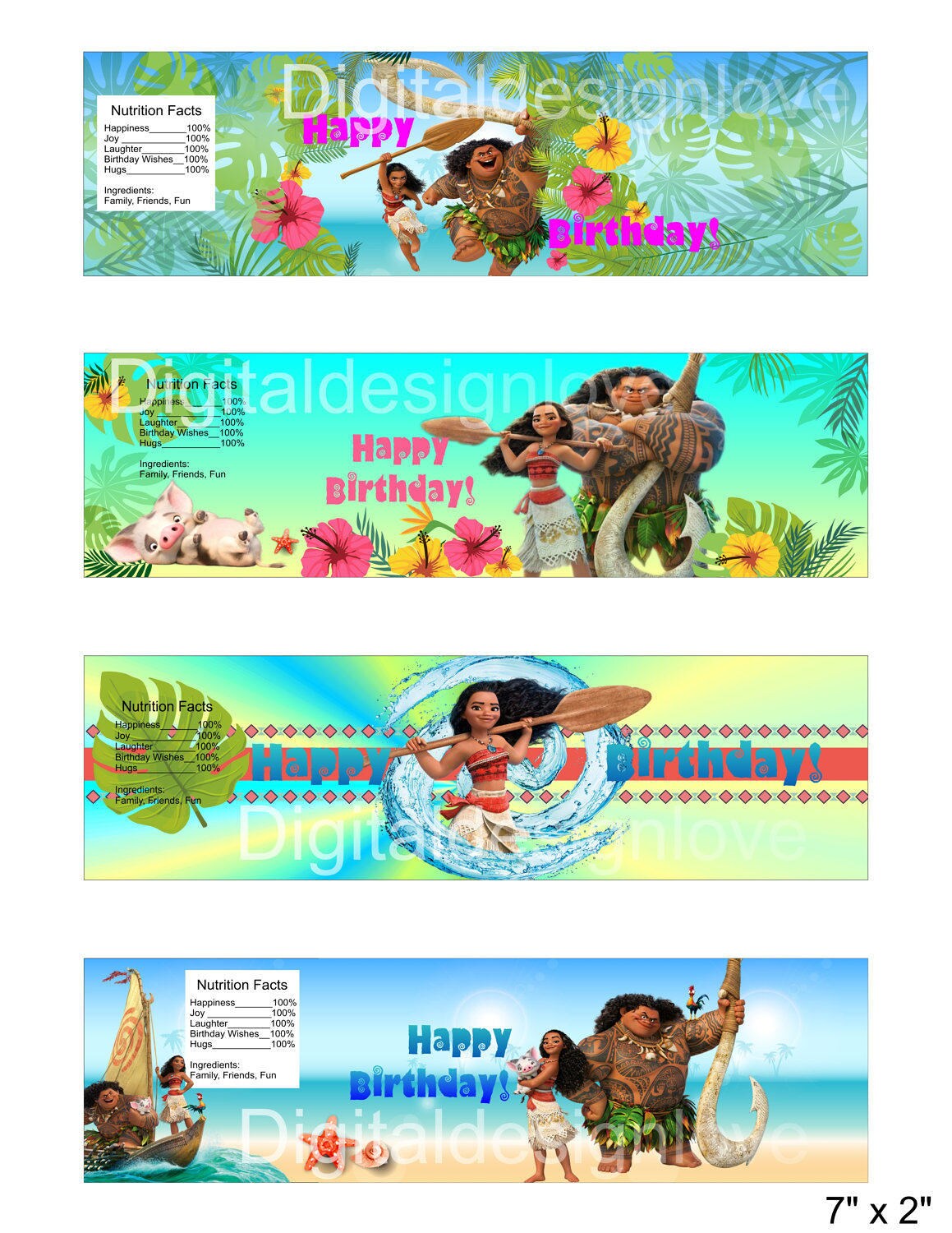 Moana Inspired Water Bottle Label 7 inch x 2 inch Moana Bottle
