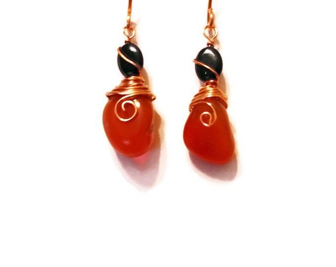 Black and Orange Fire Agate Earrings, Sacral Chakra Jewelry, Gemstone and Copper Earrings, E005