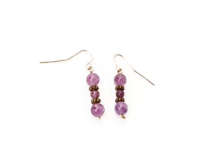 Amethyst Gemstone Earrings, Nickel Free Hypoallergenic Surgical Steel Earrings, Gemstone Dangle Earrings, February Birthstone, E002