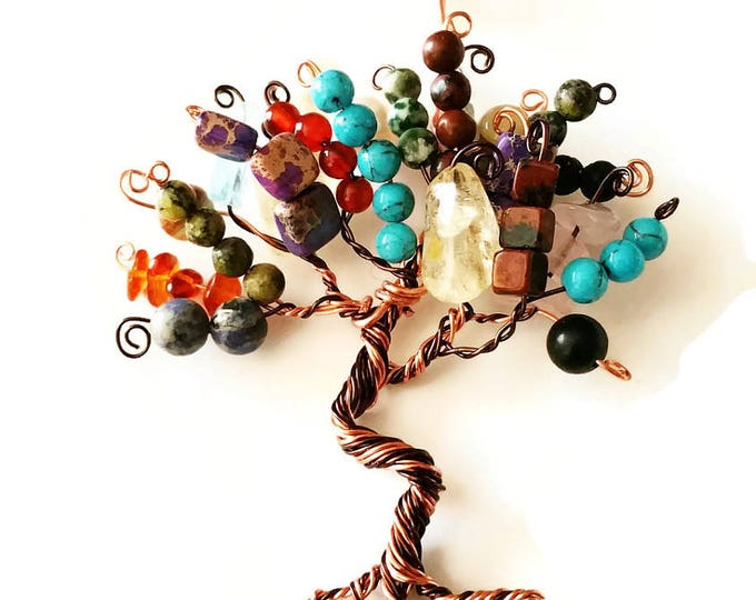 Multi Gemstone Tree of Life Necklace, Turquoise, Citrine, Sodalite, Carnelian, Agate, Jasper, Amber and Hematite Tree of Life