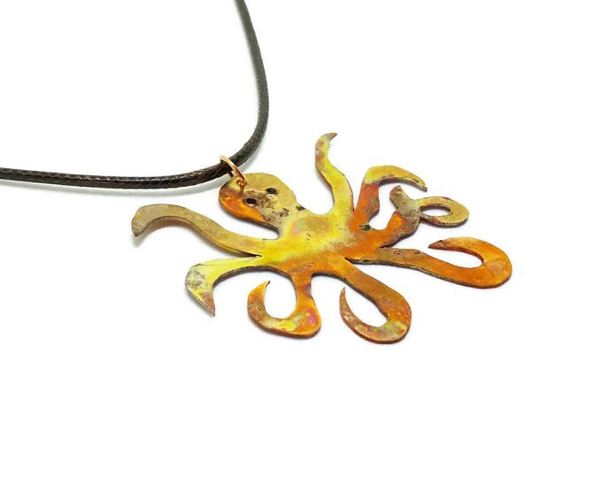 Flame Painted Copper Octopus Pendant, Kraken Necklace, Octopus Gift, Octopus Pendant Necklace, Copper Necklace, Unique Birthday Gift