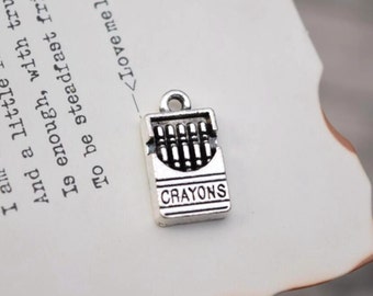 20 antique silver crayons charms box of crayons charm pendant pendants (X02)