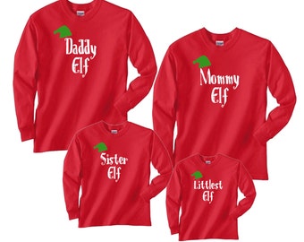 Personalized Elf Family Christmas Shirts - Fun Custom Matching Cotton Long Sleeve Tops for the Whole Family, Family Holiday Gift Idea (772)
